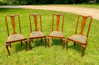 Queen Ann Oak Upholstered Seat Dining Side Chairs (4)