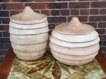 Paid $119 From BLOOMINGDALES For These Beautiful Of Decorative Hand Turned Wood Vases - Very Nice Pieces