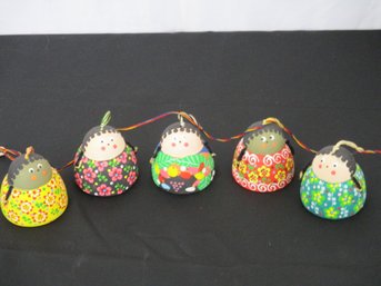 Painted Clay Doll Chimes - 5 Pieces, Made In Columbia