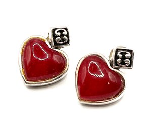 Vintage Sterling Silver Reversible Red Heart Earrings