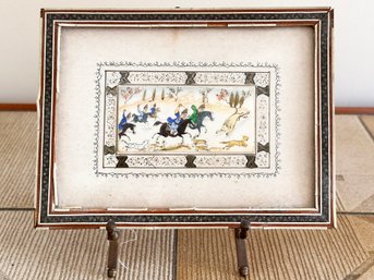 An Antique Miniature Inlaid Khatam Marquetry Painting And Frame