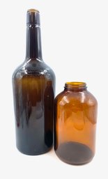 Pairing Of Antique/vintage Amber Glass Bottleform