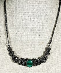 Vintage Sterling Silver Marcasite And Malachite Choker Necklace 9251