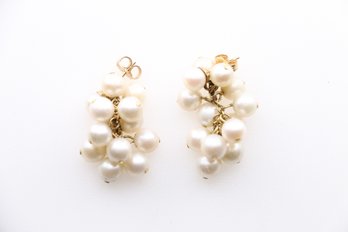 14k Yellow Gold Cluster Pearl Earrings