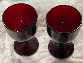 Pair Of Vintage Ruby Red Wine Or Water Goblets