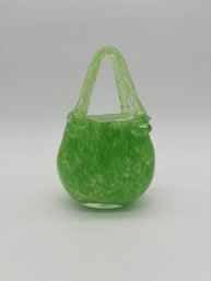 Murano-style Green/white Speckled Art Glass Purse