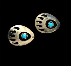 Vintage Sterling Silver Turquoise Bear Claw Earrings