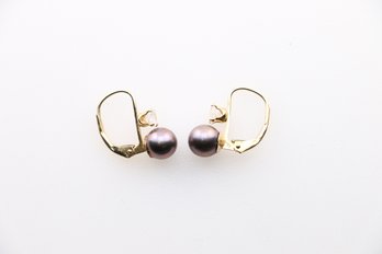 14k Yellow Gold Black Pearl Earrings