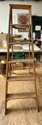 Vintage Werner 5 Step Wooden Ladder Model W376S Type I Heavy Duty Industrial Made In USA.    Liz SCVBC