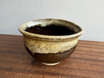 Brown Glazed Ellipse Shaped Studio Pottery Vase
