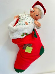 A Vintage PJ Kid In Christmas Stocking By Annalee 1991 - Made In USA