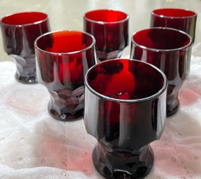 Set Of 6 Vintage Georgian Ruby Red Glass Tumblers