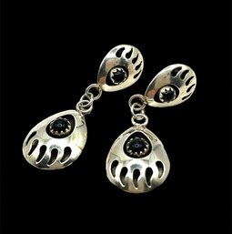 Sterling Silver Onyx Bear Claw Dangle Earrings