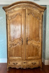 Oversize Vintage Armoire With Carved Front & Bronze Hardware