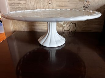 Fluted Pedestal Milk Glass Cake Plate