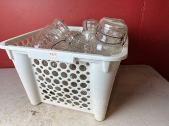 White Basket Full Of Canning Jars