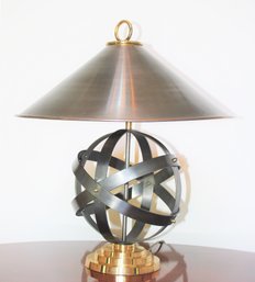 1970s Metal Orb Table Lamp With Rolled Brass Over Steel Shade