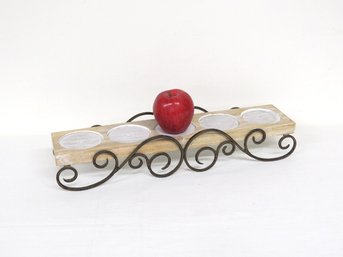 Wrought Metal & Wood 5 Pillar Candle Rack Or Centerpiece Display