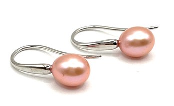 Beautiful Sterling Silver Designer Pink Pearl Style Beaded Earrings