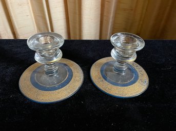 Gold Rimmed Glass Candlestick Holders