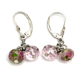 Beautiful Sterling Silver Pink Beaded Dangle Earrings