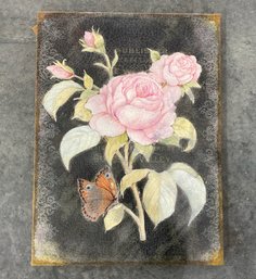 Susan Winget Rose & Butterfly On Burlap Wall Decor