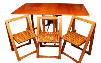 Vintage Portable Wooden Table And Folding Chair Set