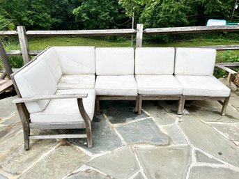 Noble House Giancarlo 5-Piece Patio Sectional With White Cushion In Teak