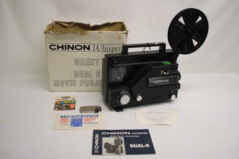 Working Chinon Whisper Dual 8mm Film Projector With Original Box, Instructions, Etc.
