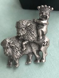 Very Unusual Vintage Brooch / Pin / Tie Tack Of Naked King Riding A Buffalo, Riding A Buffalo