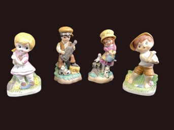Four Small Ceramic Figurines-Boy With Violin, Girl With Watering Can & Others