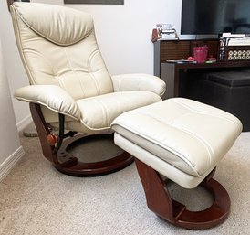 A Vintage Leather And Teak Recliner And Ottoman By Benchmaster