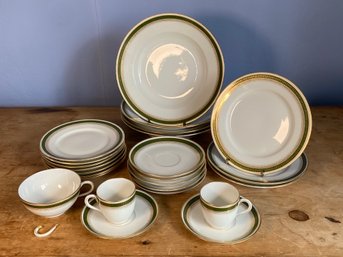 Wm Guerin & Co Limoges Dinnerware Green And Gold Trim