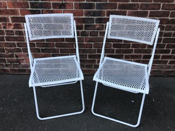 Beautiful Pair Vintage Midcentury Modern /MCM White Wrought Iron / Mesh Folding Chairs - 1940s-1960s WOW !