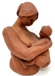 Vintage Mother & Child Terra Cotta Statuette, Signed