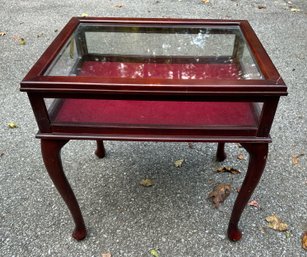 Queen Ann Style Display Case In Very Nice Condition With Red Velvet Lining