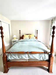 Queen Four Poster Headboard, Mattress, Boxspring & Linens