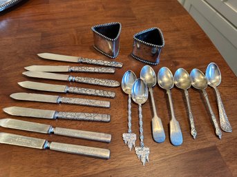 Silverplate, Knives, Spoons And  Napkin Rings