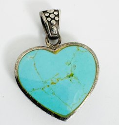 VINTAGE STERLING SILVER REVERSIBLE TURQUOISE AND SHELL HEART PENDANT