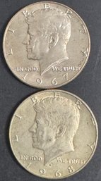 2 Forty Percent Silver Kennedy Half Dollars 1967, 1968-D