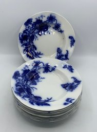 10 Antique Flat Rimmed Soup Bowls ~ W. H. Grindley Flow Blue ~