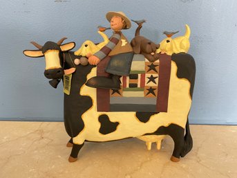 Williraye Studios Boy On Cow With Puppies Figurine