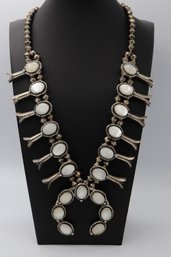 Amazing Native American Mother Of Pearl Squash Blossom Necklace Sterling Silver