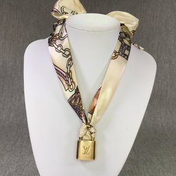 (2 Of 2) - Genuine Brass LOUIS VUITTON Lock Necklace On Designer Style Scarf - Very Pretty Piece - WOW !