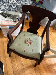 Childs Antique Chair With Needlepoint Cushion