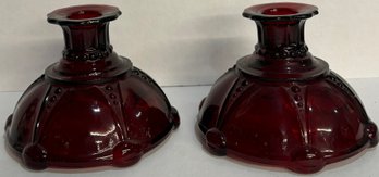 Vintage Anchor Hocking Oyster & Pearl Royal Ruby Red Glass Candle Holders