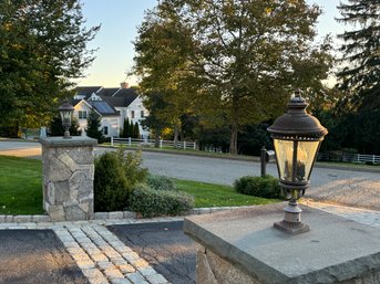 A Set Of Two Black Die-cast Aluminum Outdoor Post/Pillar Lights With Glass Shade