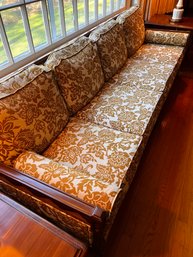 Mid Century 4-cushion Couch With Floral Damask Upholstery