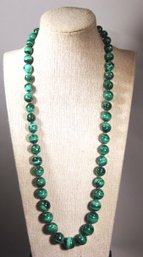 Very Fine Polished Graduated Malachite Beaded Necklace 24' Long