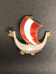 Norway Sterling & Enamel Viking Ship Pin - Askel Holmsen